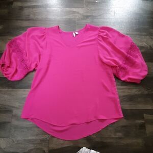 Cato sz M pink lace balloon sleeve blouse